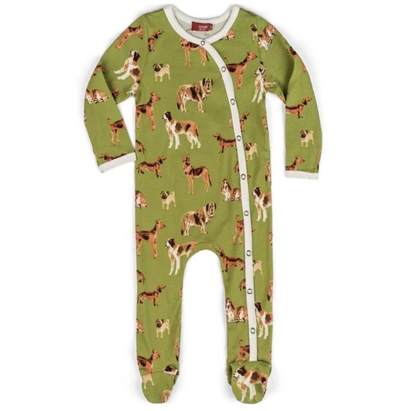 Milkbarn Other - Milkbarn 3-6m Green Dog Print Infant Footed Pajamas - Snap Front